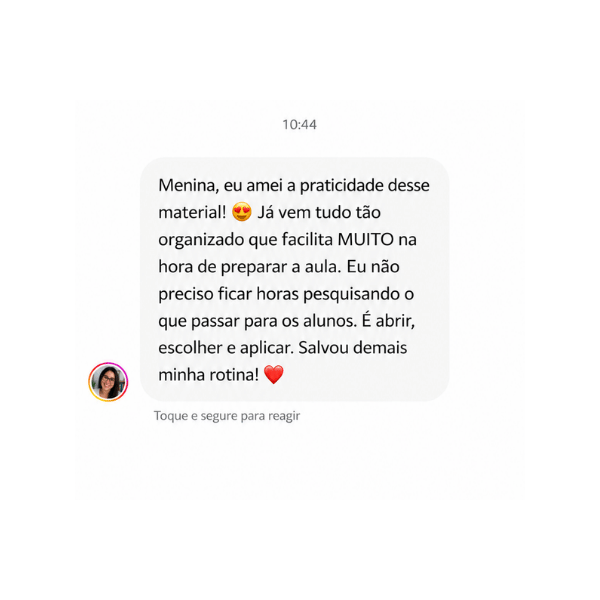 Depoimento de professora sobre a praticidade do material