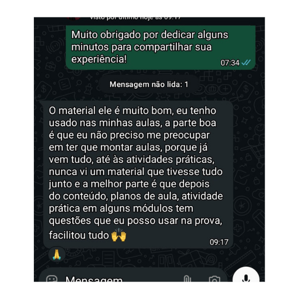 Depoimento de professora sobre as atividades práticas